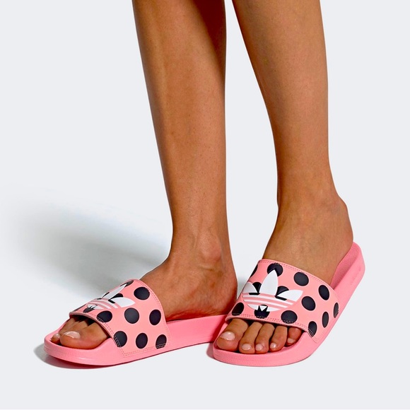 ADIDAS ADILETTE LITE POLKA DOT TREFOIL SLIDES (GLOW PINK/WHITE CLOUD/CARBON) - Picture 3 of 5